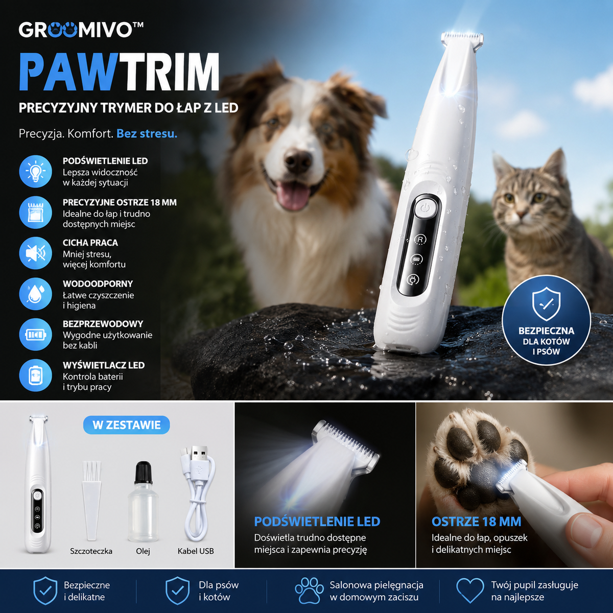 Groomivo™ PawTrim | Precyzyjny trymer do łap z LED