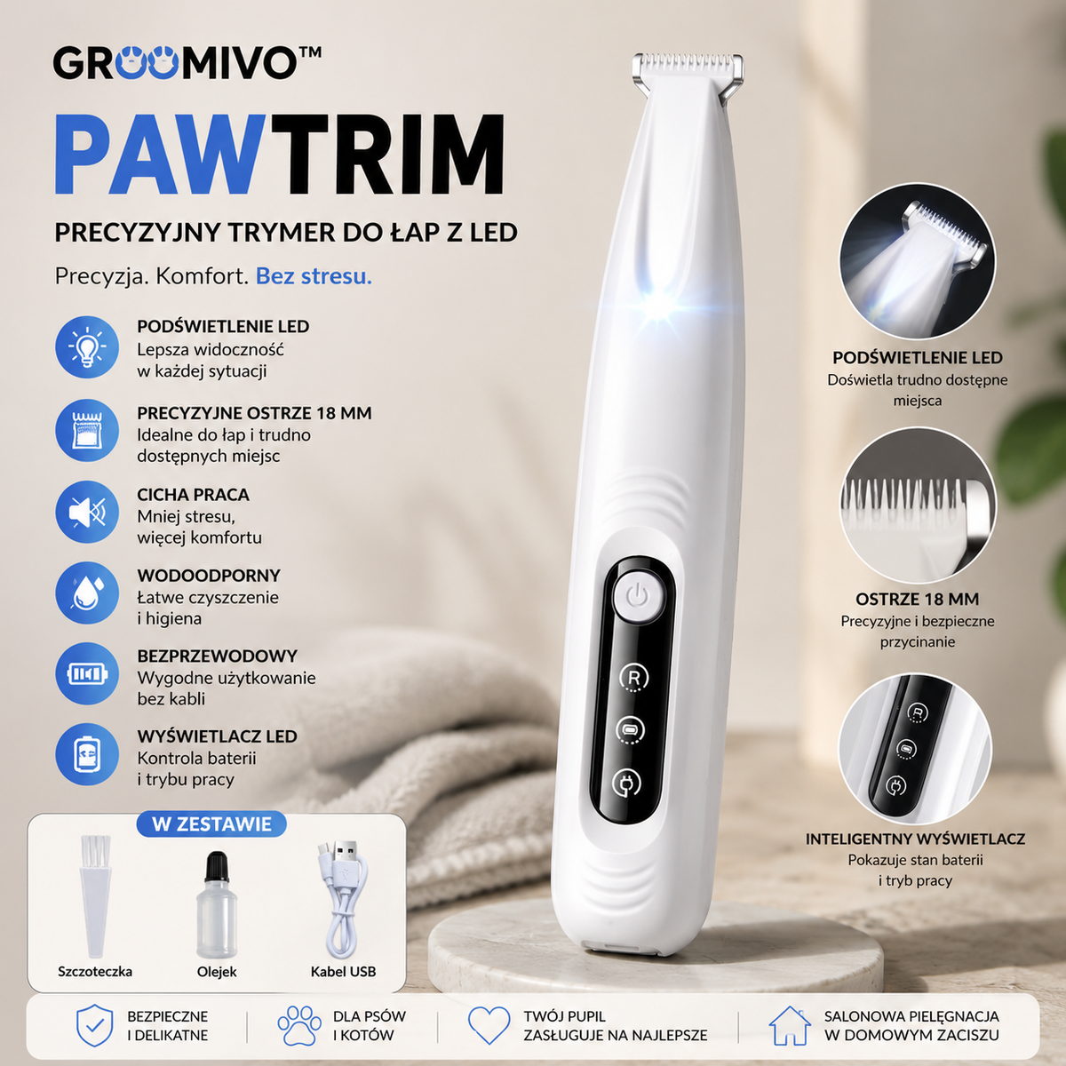 Groomivo™ PawTrim | Precyzyjny trymer do łap z LED